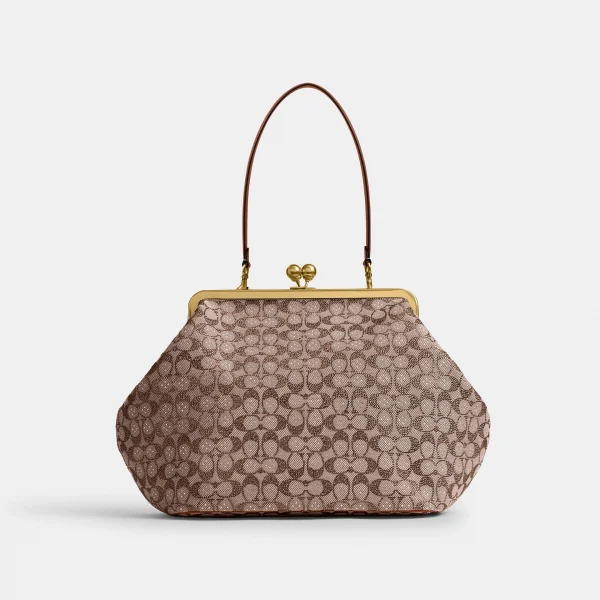 Large Kisslock Frame Bag In Crystal Signature Jacquard - Brown