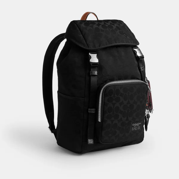 Logan Backpack In Signature Nylon With Charms - Black