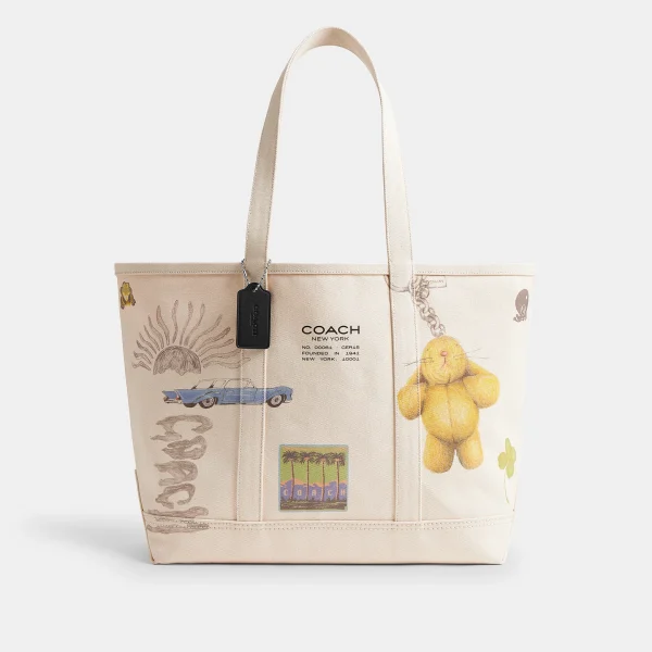 Utility Tote With Sketch Print - White