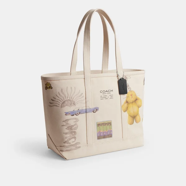 Utility Tote With Sketch Print - White