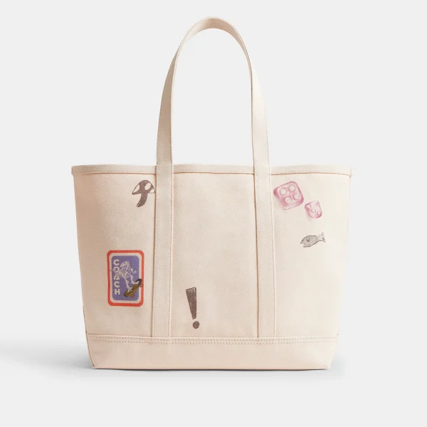 Utility Tote With Sketch Print - White