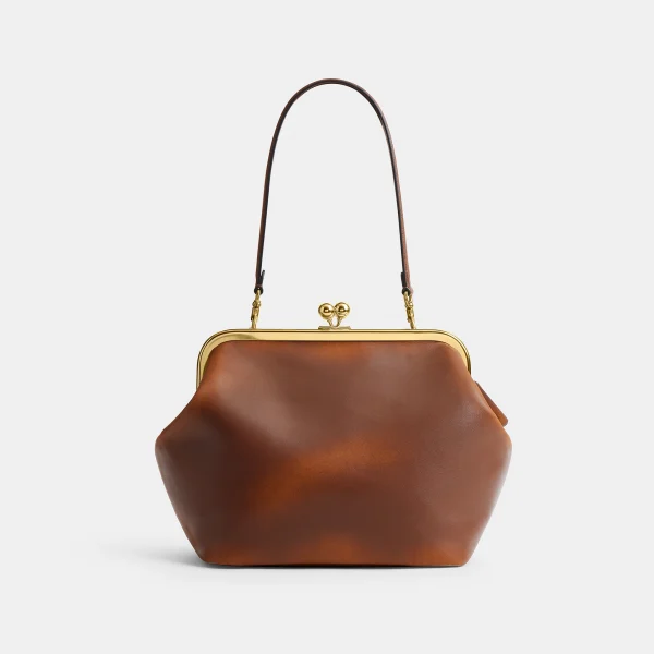 Kisslock Frame Bag 27 In Loved Leather - Brown