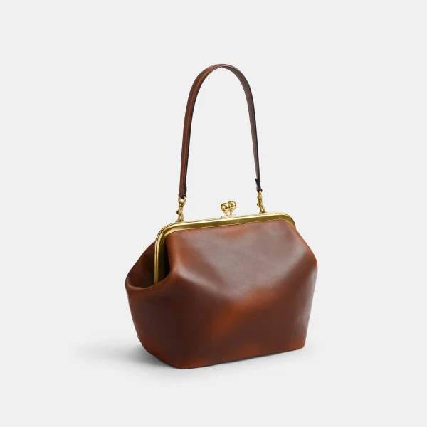 Kisslock Frame Bag 27 In Loved Leather - Brown