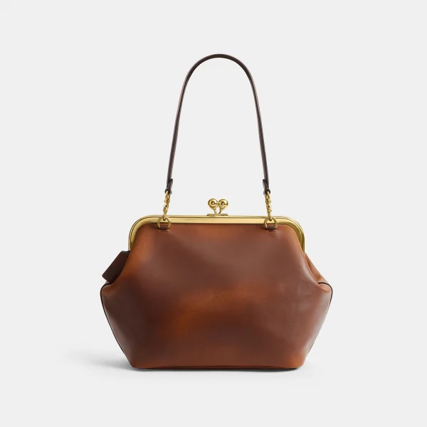 Kisslock Frame Bag 27 In Loved Leather - Brown