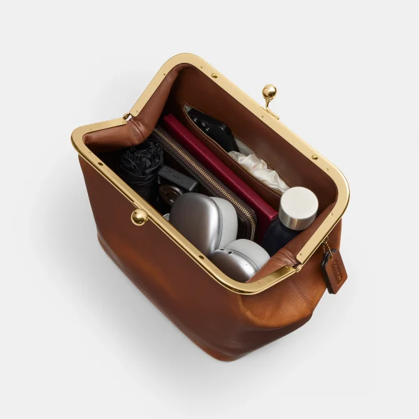 Kisslock Frame Bag 27 In Loved Leather - Brown