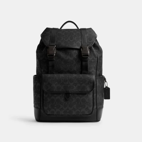 League Flap Backpack In Signature Canvas - Black