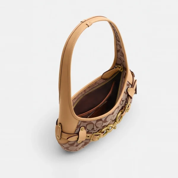 Coach Belted Ergo Shoulder Bag 26 In Signature Jacquard Brass/Khaki Light Peach
