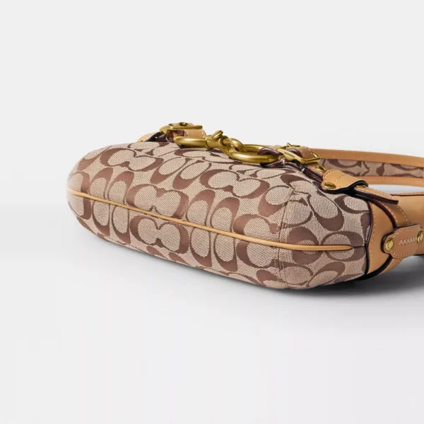 Coach Belted Ergo Shoulder Bag 26 In Signature Jacquard Brass/Khaki Light Peach